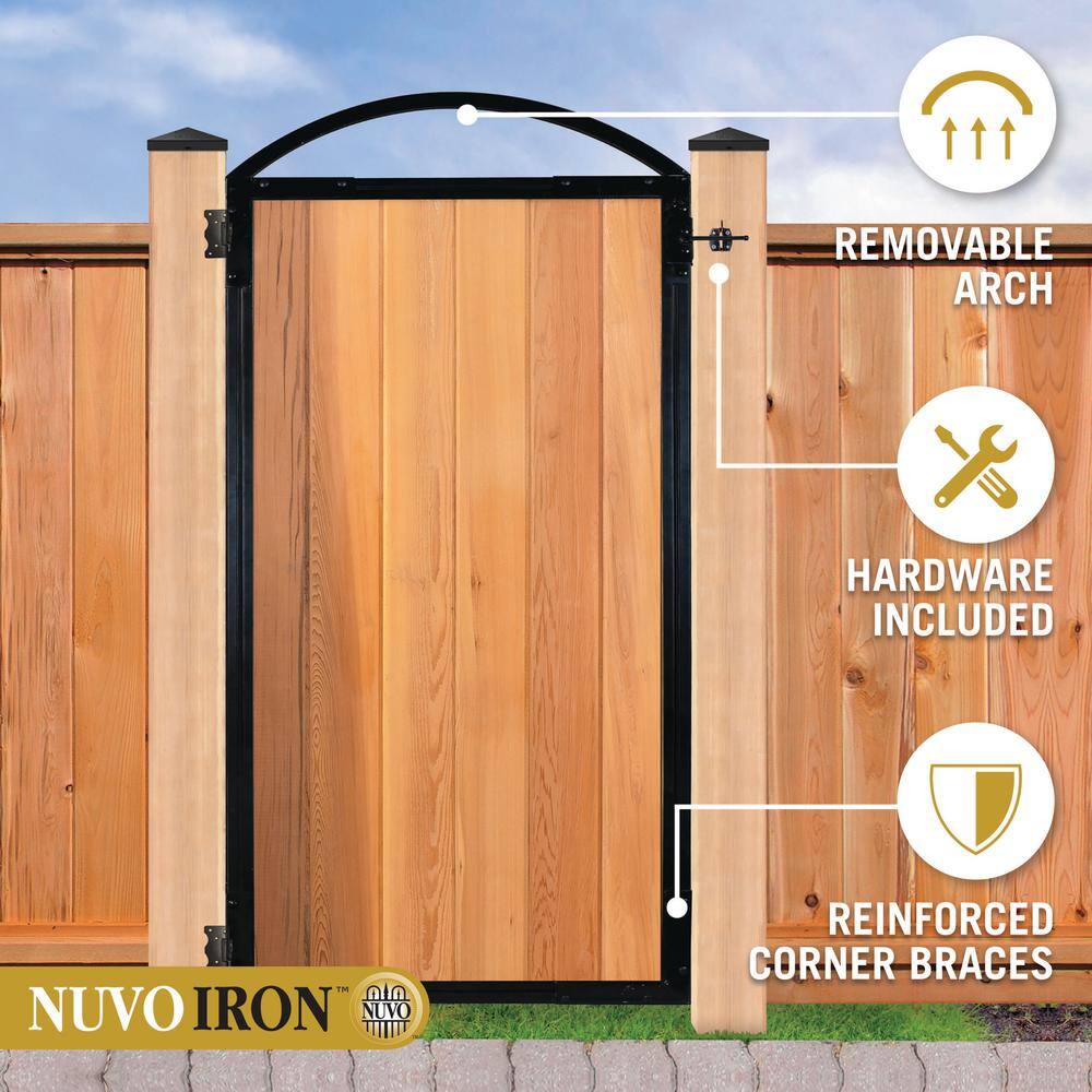 Glossy Black Metal and Wood Arched Garden Gate Frame