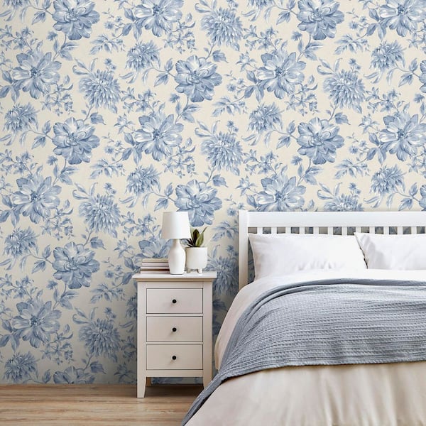 Gabriela Blue Floral Non-Pasted Wallpaper, 56.4 sq. ft.
