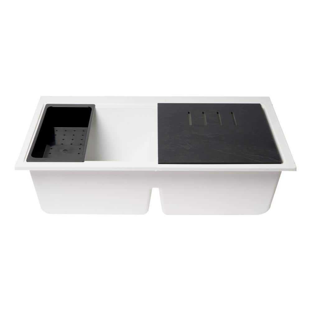 White Granite Composite Double Bowl Undermount Kitchen Sink