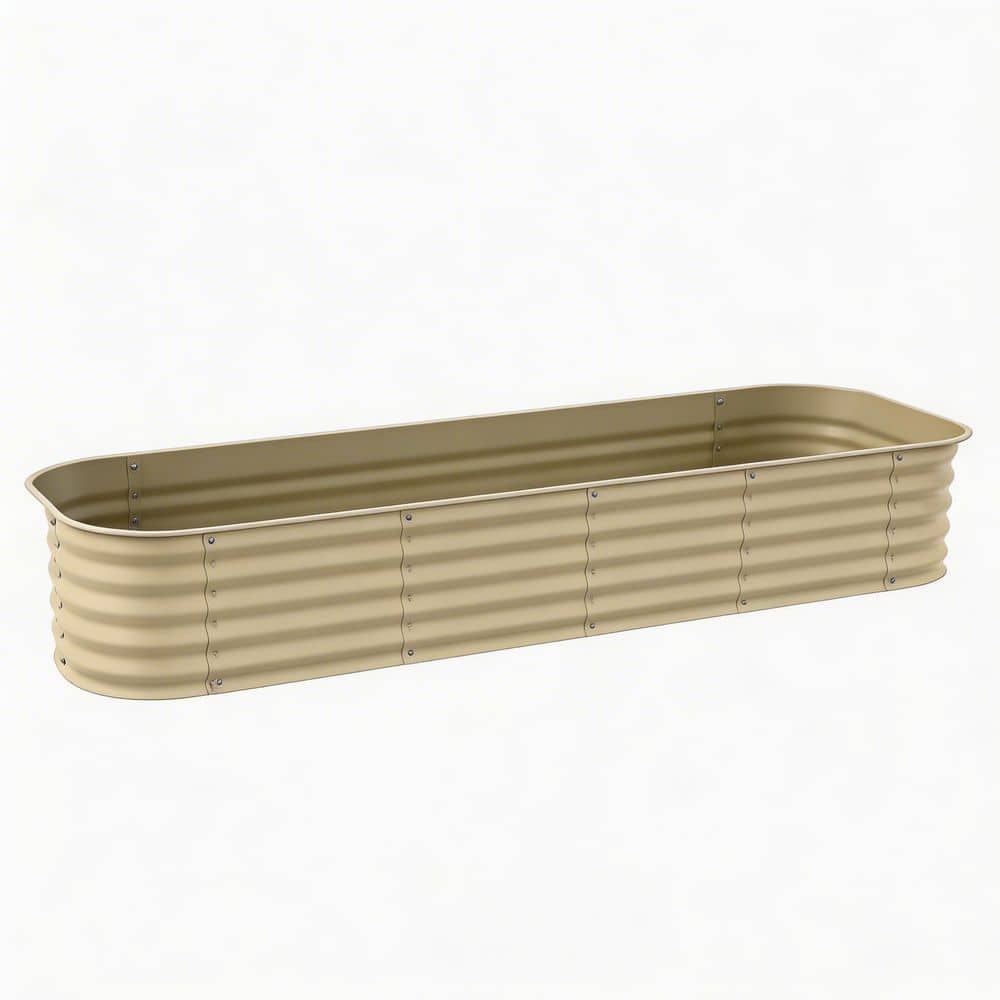 Raised Garden Bed 94.5 in. x 24.5 in. x 11.75 in. Cream Galvanized Steel Kit with Safety Edging for Outdoor price history on PriceWatchPro