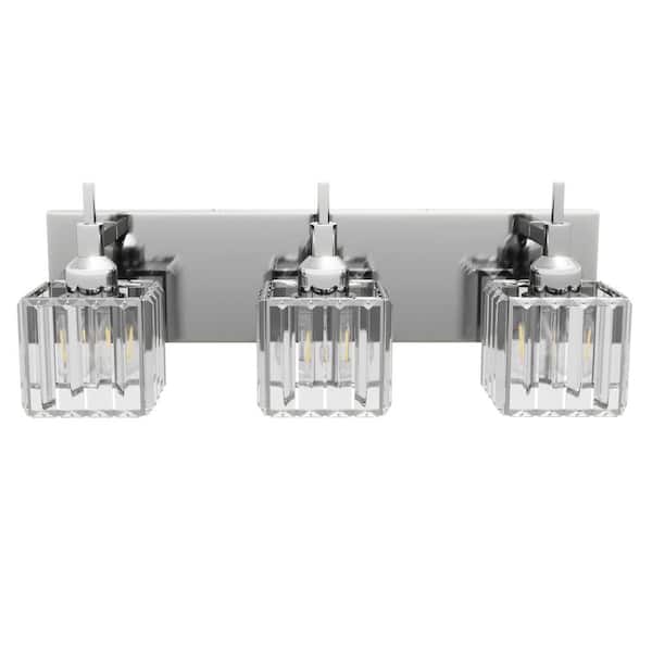 aiwen Modern 19.88 in. 3-Lights Bathroom Vanity Light Over Mirror Wall Lamp with Crystal Shade