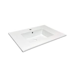 31 in. Drop-in Vitreous China Bathroom Sink Top in White with Single Faucet Hole