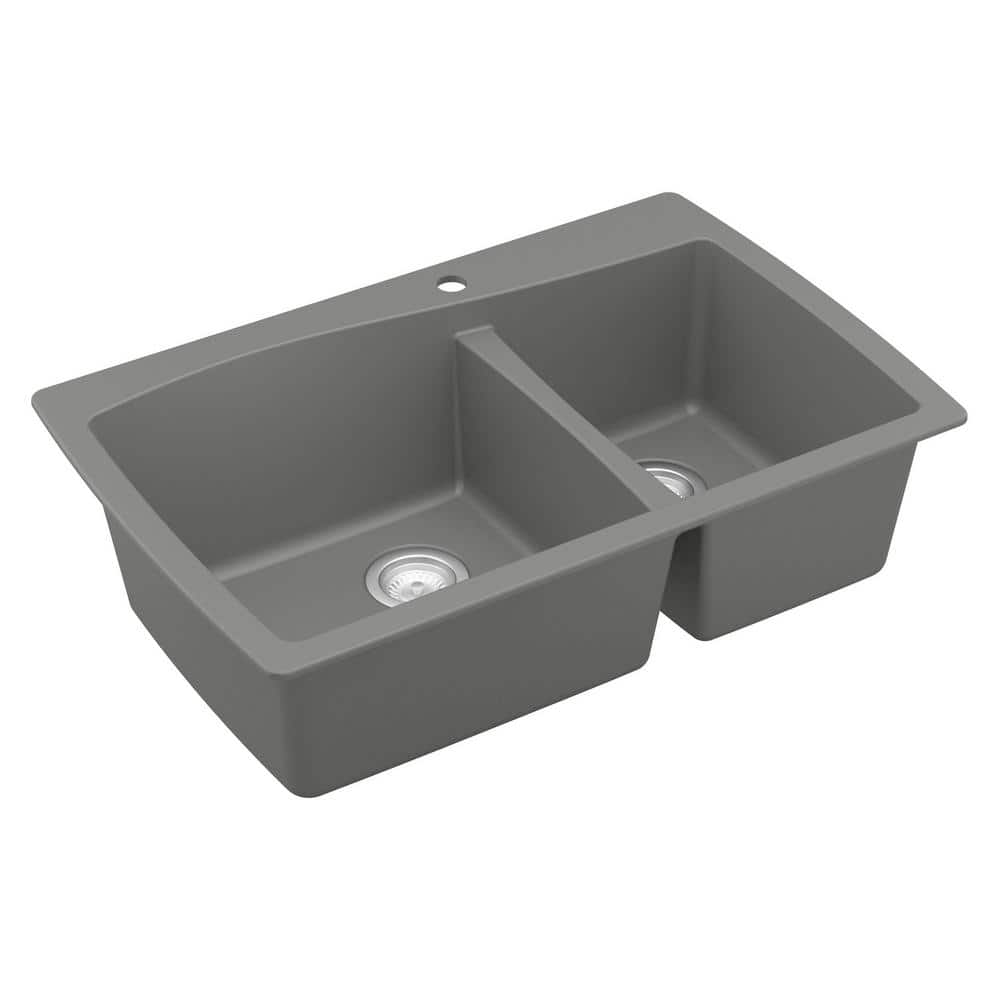Gray Quartz Composite 34'' Double Bowl Kitchen Sink