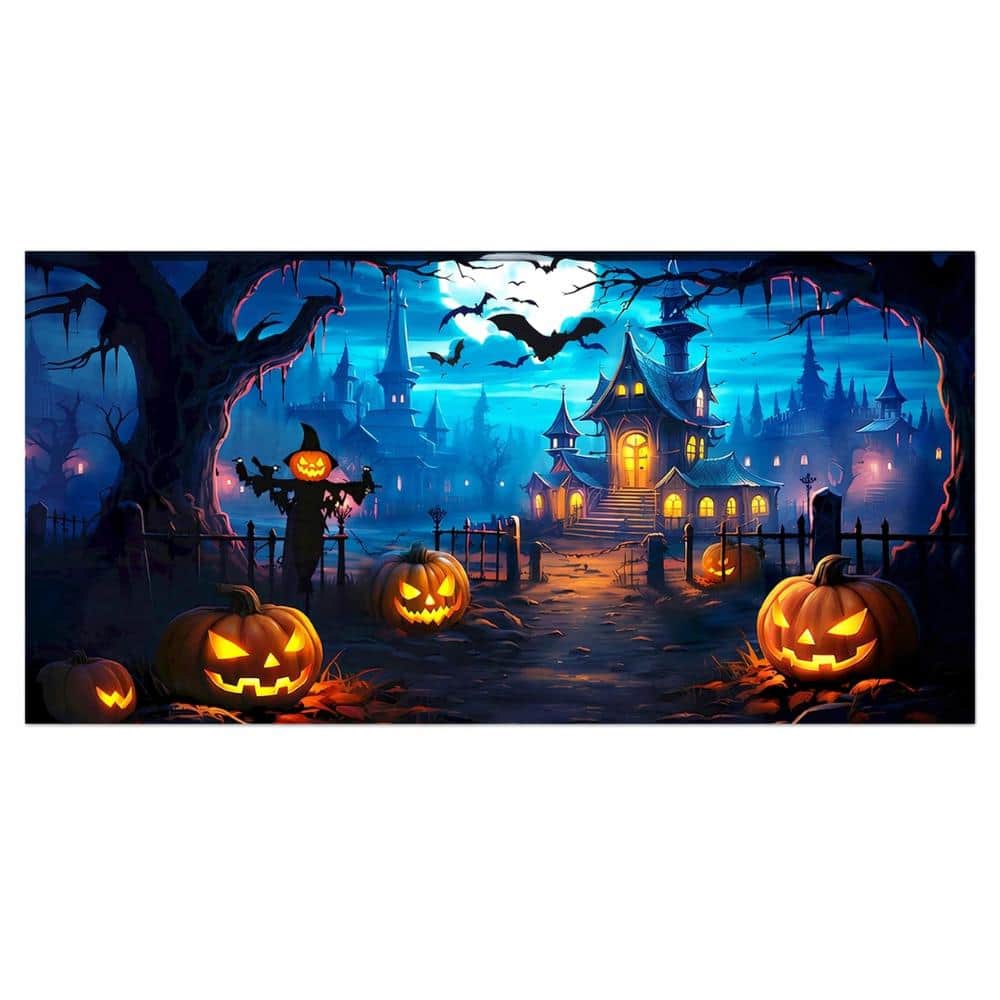 Halloween Garage Door Banner 7 ft x 16 ft Blue Spooky Haunted House Backdrop with Rope and Hook and Loop price history on PriceWatchPro
