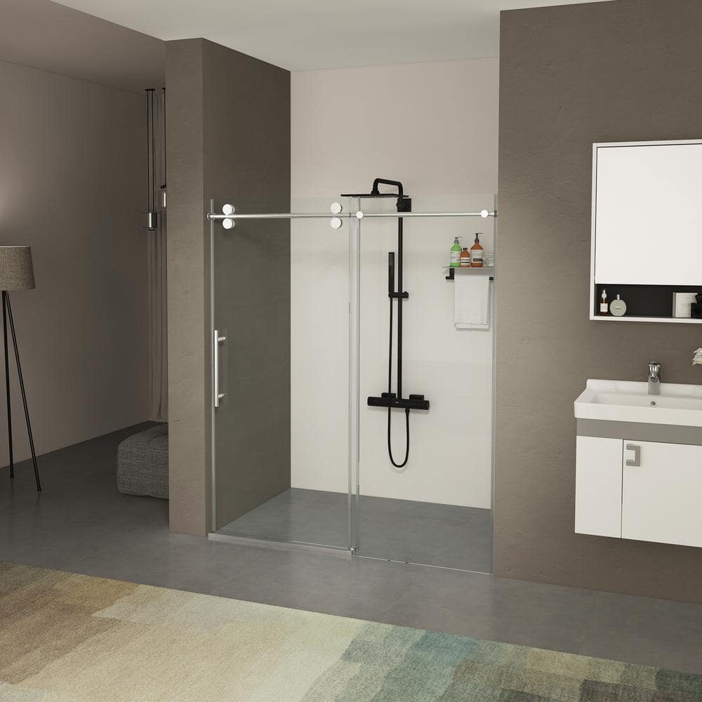 Chrome Frameless Sliding Shower Door with Tempered Glass