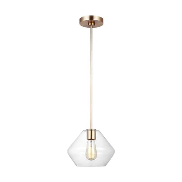 Generation Lighting Jett 1-Light Satin Brass Shaded Pendant Light with Clear Glass