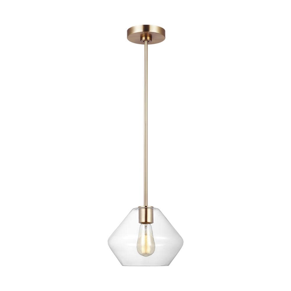 Generation Lighting Jett 1-Light Satin Brass Shaded Pendant Light with ...