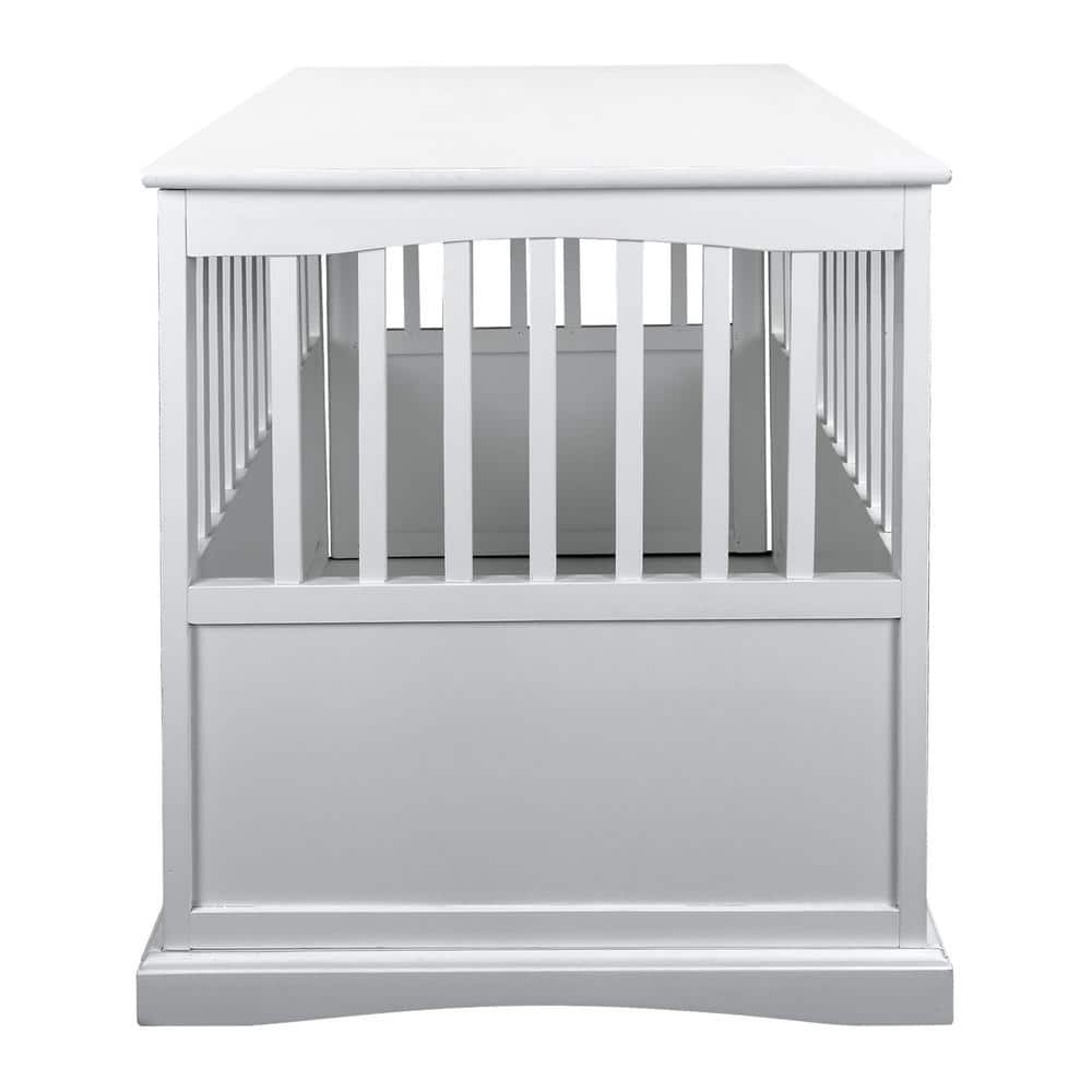 Large White Solid Wood Pet Crate End Table