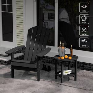 18 in. Black Round Plastic Adirondack Outdoor Double Layer Patio Side Table