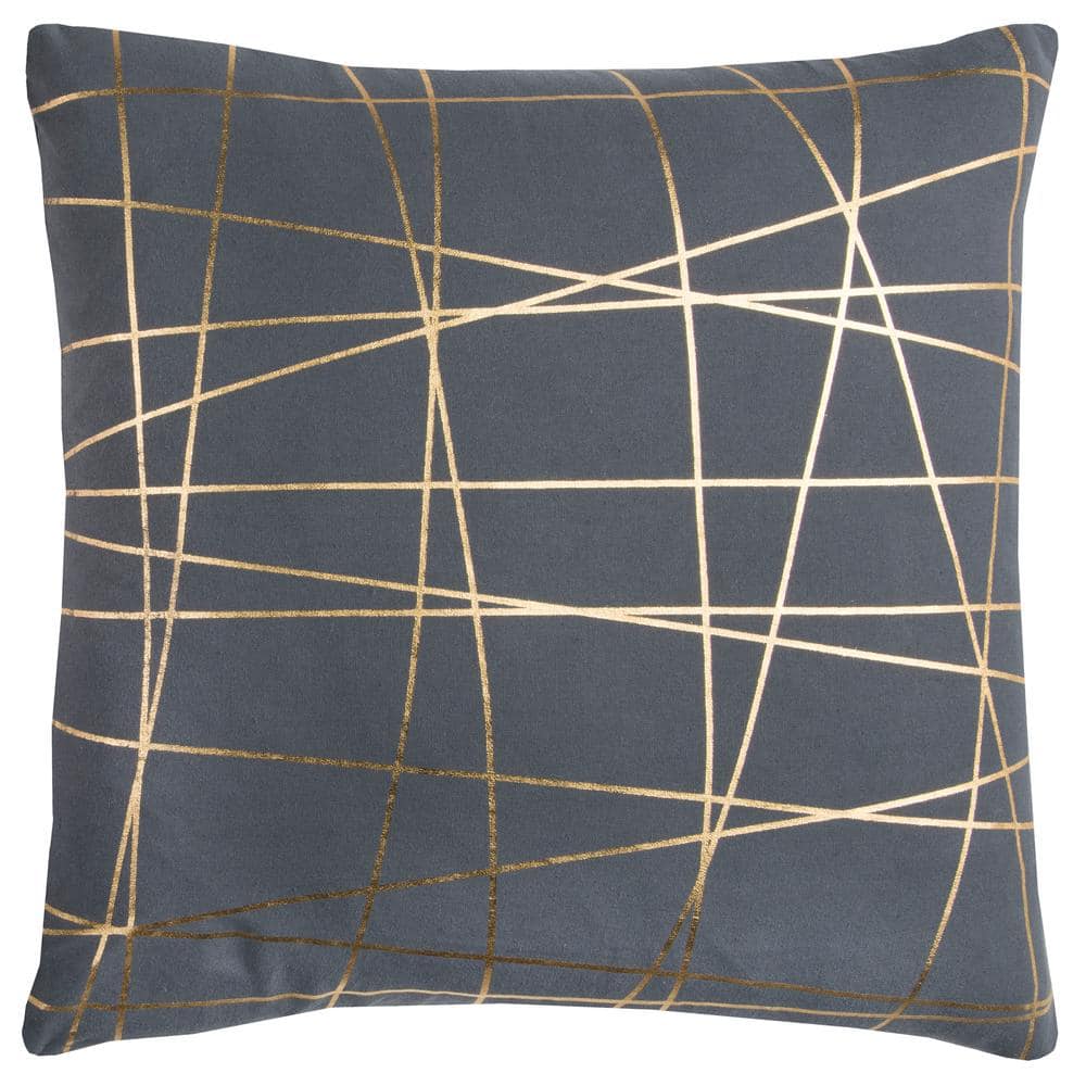Gray/ Gold Metallic Foil Print Striped Cotton Poly Filled 20 in. x 20 in. D