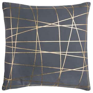 Gray/ Gold Metallic Foil Print Striped Cotton Poly Filled 20 in. x 20 in. Decorative Throw Pillow