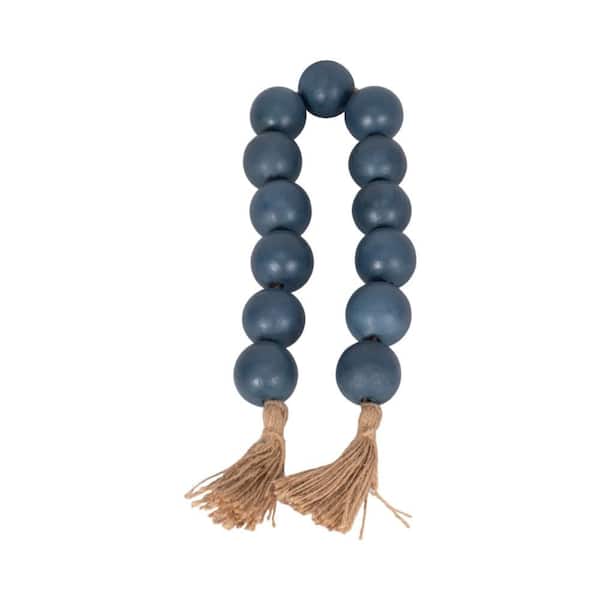 Liv & Skye Blue 32 in. x 2 in. Wood Large Bead Garland with Jute Tassels