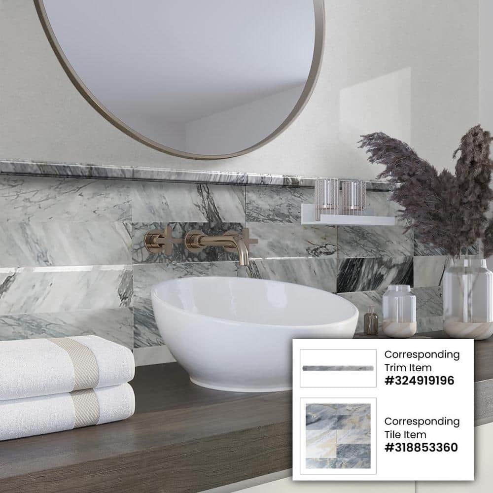 Cloud Gray Marble Polished Pencil Tile Trim, 12-inch