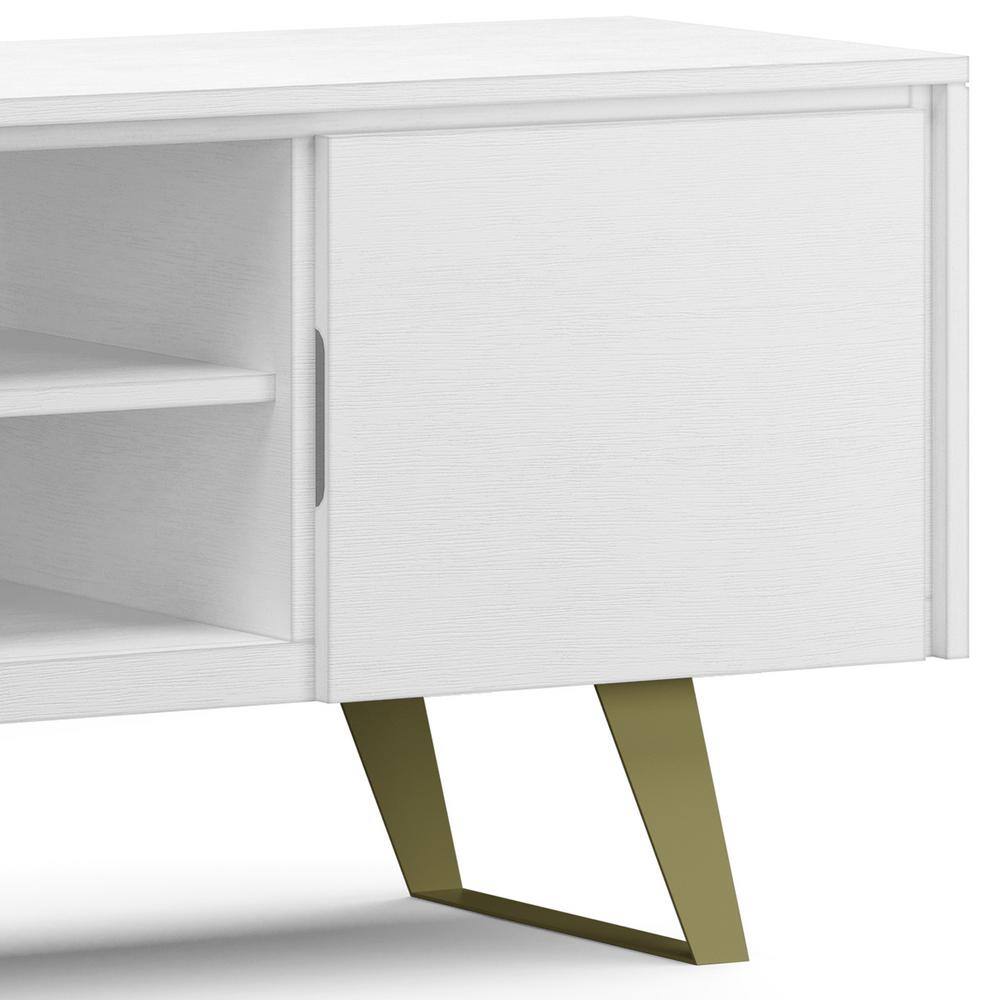 White Acacia Wood Industrial TV Media Stand with Cabinet