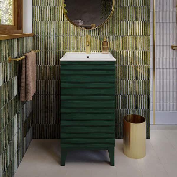 Swiss Madison Cascade 18 in Freestanding Green Oak Bath Vanity with White Ceramic Sink Top