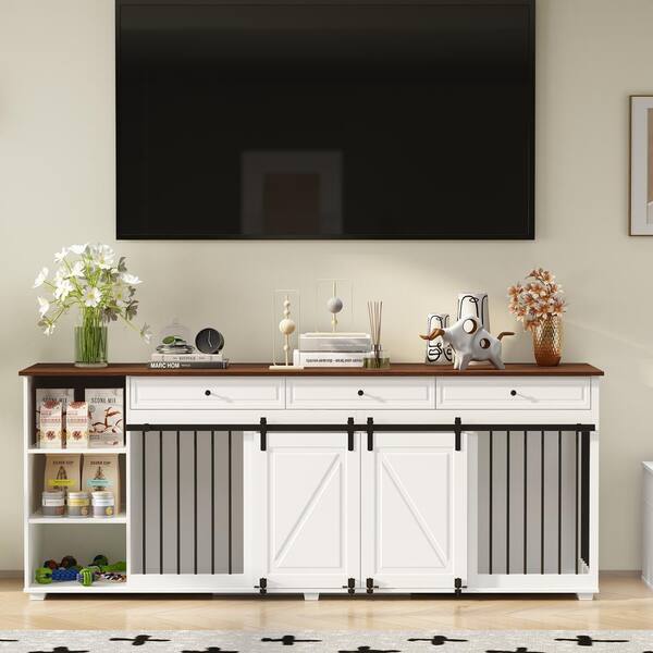 Dog Crate Furniture Large TV Stand with Drawe 2 Sliding Doors, Dog Kennels  Crates for Medium Large Dogs with Divider