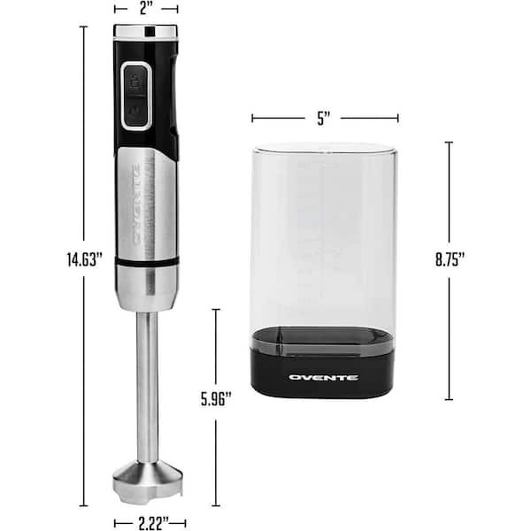 Ovente Electric Cordless Immersion Hand Blender 200 Watt 8-Mixing Speed with Stainless Steel Blades, Heavy-Duty Portable & Rechargeable Perfect for