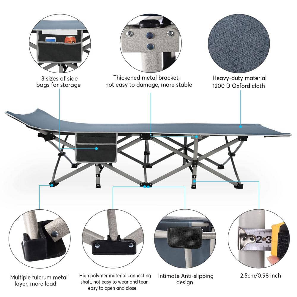 Heavy-Duty Steel Frame Folding Camping Cot with Pillow and Carry Bag