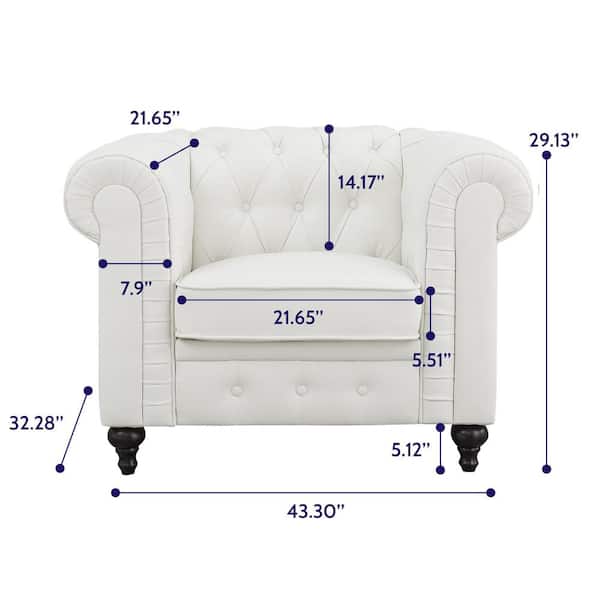 HOMESTOCK White Chesterfield Single Sofa Chair for Living Room