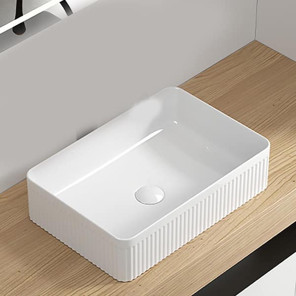 19.69 in. x 13.39 in. Vessel Bathroom Sink in Milk White Ceramic