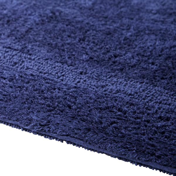 Lux 24 in. x 40 in. Blue Race Track 100% Cotton Round Bath Rug