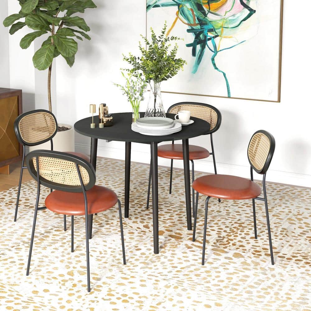 Black Round Foldable Dining Table with Pinewood Legs