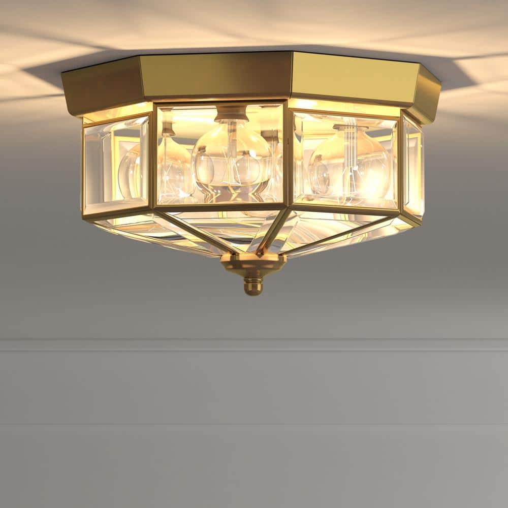 Richmond Hill Polished Brass Beveled Glass 4-Light Flush Mount