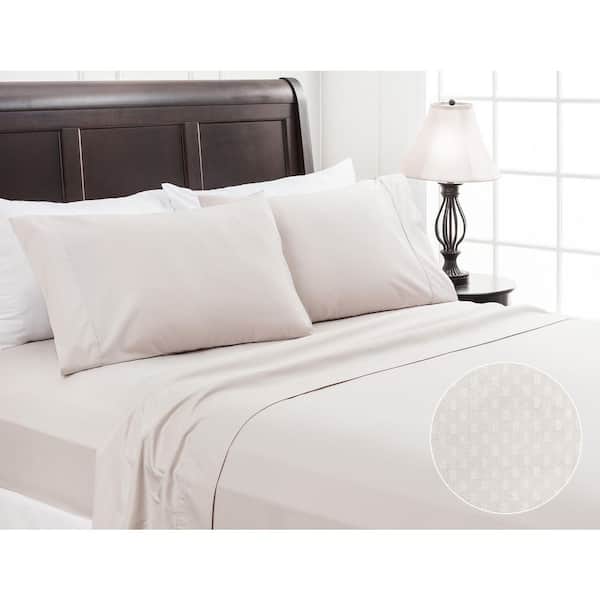3-Piece Light Tan Solid Color Checkered Embossed Microfiber Bedsheets Set, Twin
