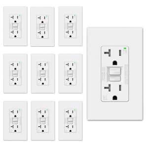 20 AMP 125-V Duplex Tamper Resistant Self-Test GFCI Outlet, with Screwless Wall Plate, UL&CUL Certified, White (10-Pack)