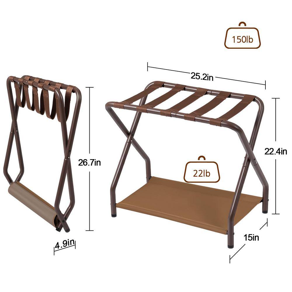 Bronze Foldable Luggage Rack with Storage Shelf, Set of 2