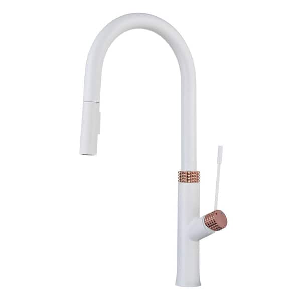 FLG Single Handle Pull Down Sprayer Kitchen Faucet with Advanced Spray, Pull Out Spray Wand Kitchen Sink Faucets in White