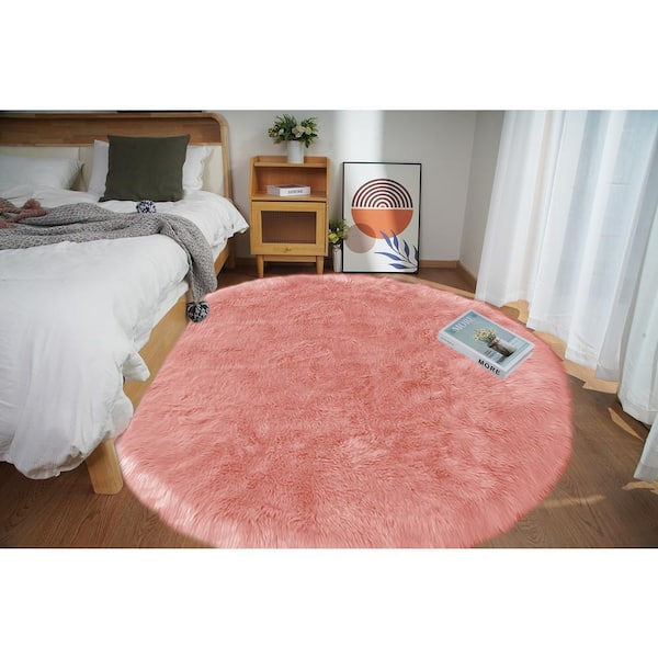 Latepis Sheepskin Faux Furry Pink Fuzzy Rugs 6 ft. 6 in. Round Area Rug  YMPRC6-610 - The Home Depot