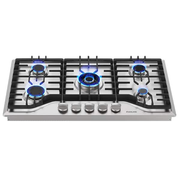 GASLAND 36 in. Gas Cooktop with 5-Burners Recessed in Stainless Steel Include LPG Conversion Kit