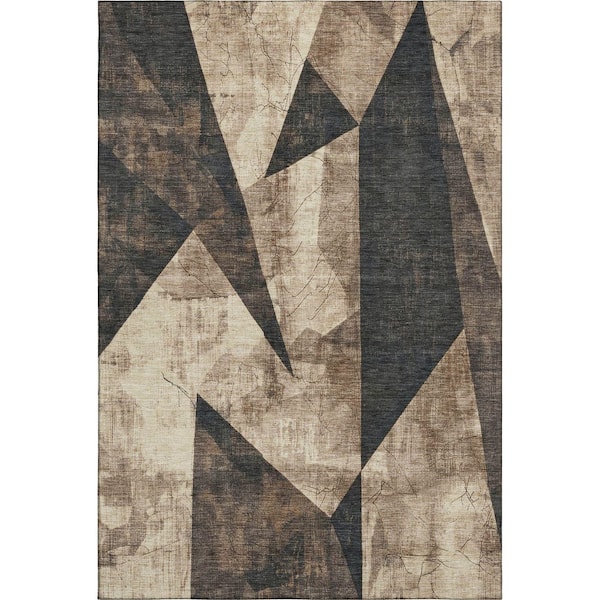 Mayfield Premium Machine Washable Abstract AMF1838 Mocha 5 ft. x 7 ft. 6 in. Area Rug