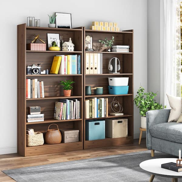 Eulas 72 in. Tall Brown Wood 6-Shelf Standard Bookcase, 6-Tiers of Display Shelves for Living Room