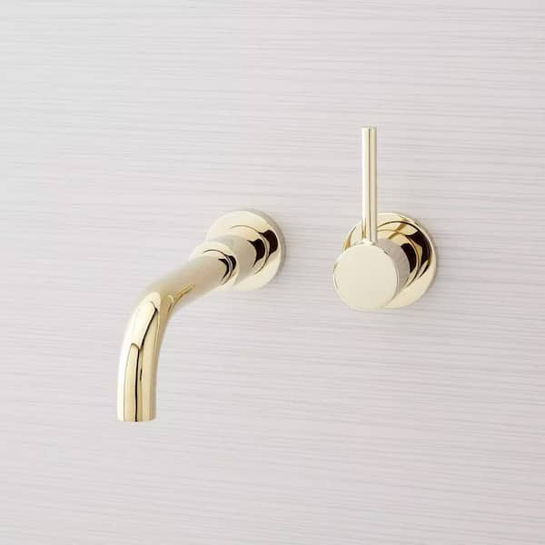 SIGNATURE HARDWARE Lexia Single Handle Wall Mounted Bathroom Faucet in Polished Brass