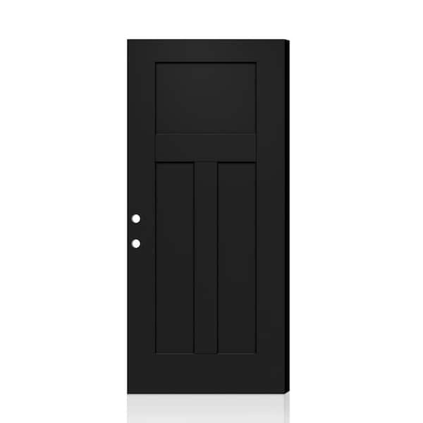 36 in. x 79 in. Universal/Reversible Premium 3-Panel Craftsman Black Steel Front Door Slab