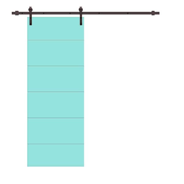 CALHOME Modern Classic 36 in. x 80 in. Mint Green Stained Composite MDF Paneled Sliding Barn Door with Hardware Kit