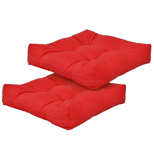 Costway Cushion Guard Red Solid Square Tufted Indoor Outdoor Chair Seat Cushion Pads Set of 2 QD 67234 AHS The Home Depot