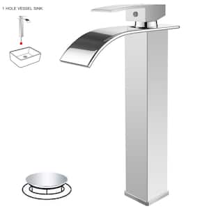 Waterfall Single Hole Single Handle Tall Bathroom Vessel Sink Faucet With Supply Hose in Polished Chrome