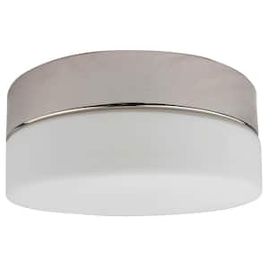 Jay 11 in. 100-Watt Brushed Nickel Integrated LED Flush Mount with Frosted Glass White Shade