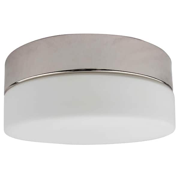 Unbranded Jay 11 in. 100-Watt Brushed Nickel Integrated LED Flush Mount with Frosted Glass White Shade