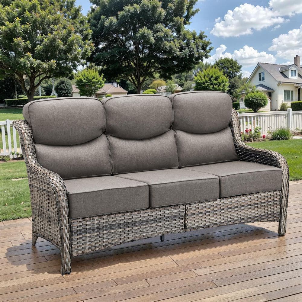 NovaSwivel Gray Wicker Outdoor Couch, Patio Sofa with High Back, and 6-in. Thick Gray Cushion for Backyard, Porch price history on PriceWatchPro