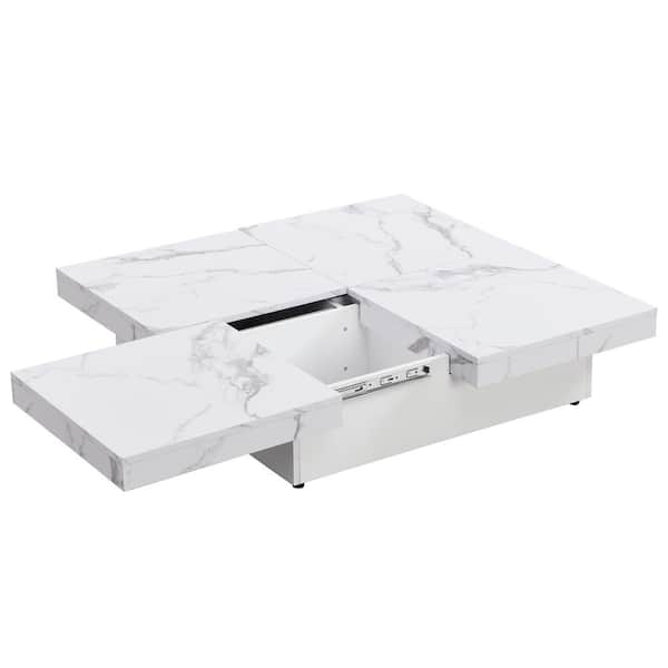 Harper & Bright Designs 39.4 in. White Square Wood Marble