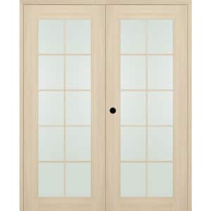 Vona 72 in. x 80 in. 10-Lite Right Hand Active Frosted Glass Loire Ash Wood Composite Double Prehung French Door