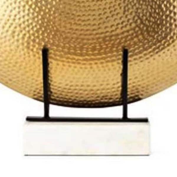 Benjara Gold Disk Round Statuette Tabletop Decor with White