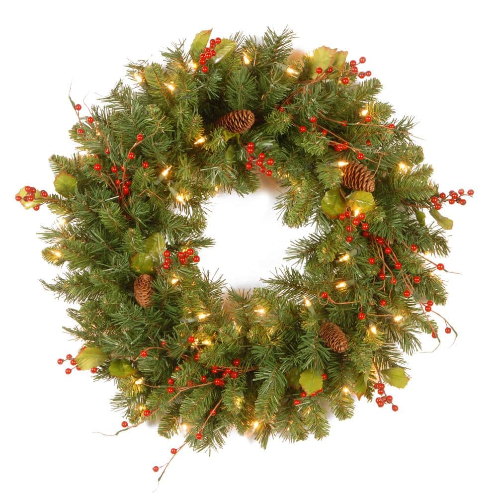 National Tree Company Classical Collection 24 in. Artificial Wreath with  Clear Lights CC1-301-24W-1 The Home Depot