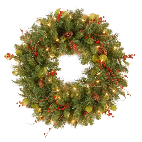 National Tree Company Classical Collection 24 in. Artificial Wreath with Clear Lights