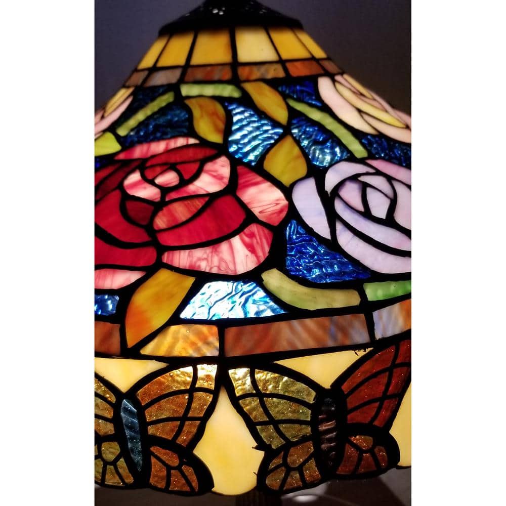 23" Bronze Stained Glass Floral Butterfly Table Lamp