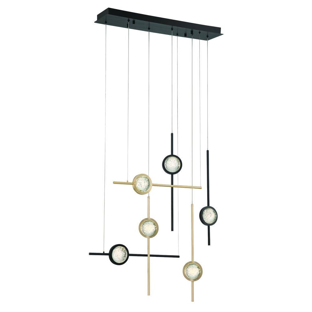 Barletta Gold and Black 6-Light LED Chandelier with Clear Glass Shades